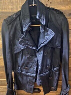 ALL SAINTS SPITAFIELDS LEATHER 2 in 1 JACKET MINI MAC SZE 6